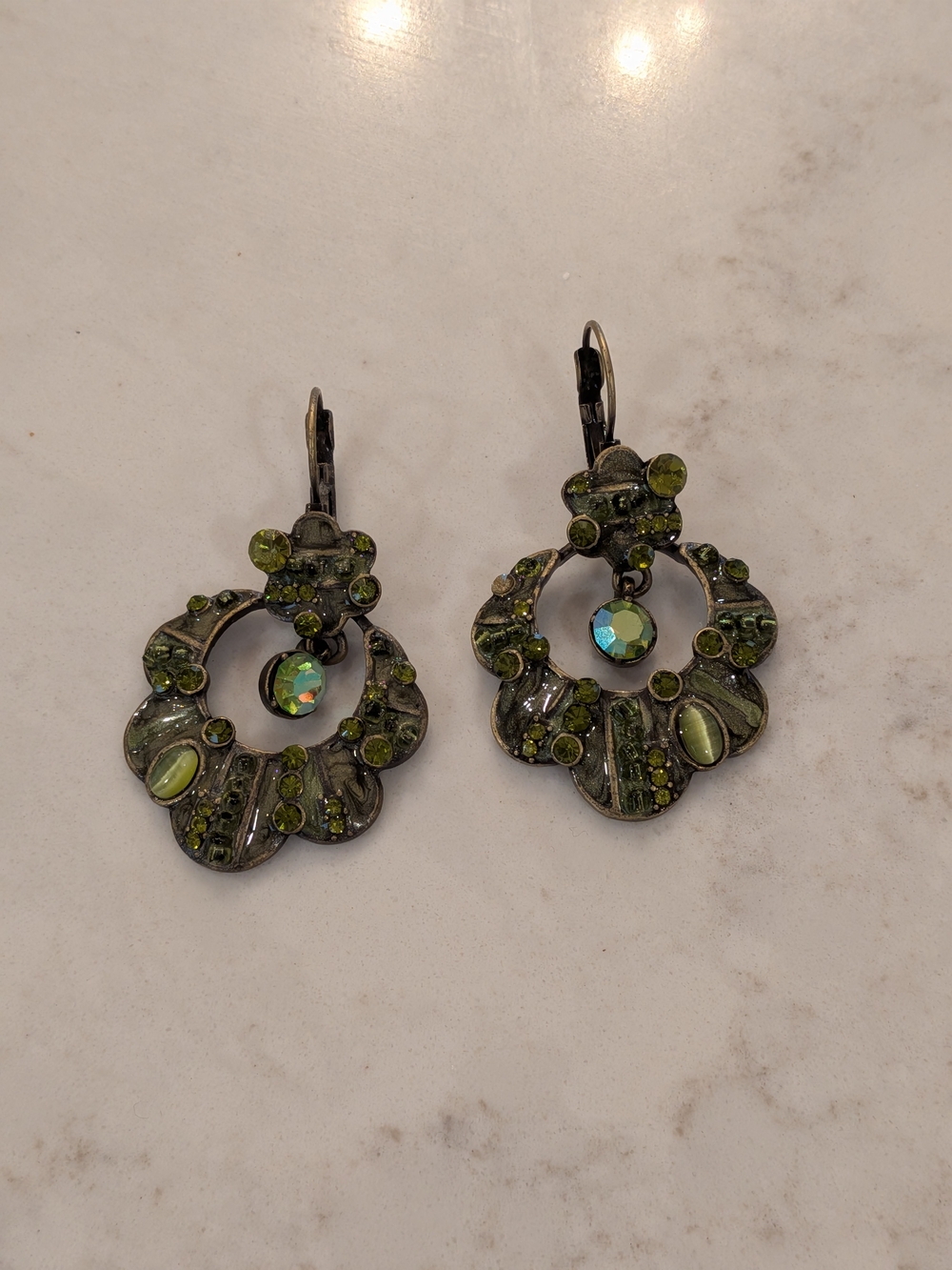 B#2: Vintage Green Crystal Drop Filigree Earrings - Women Jewelry